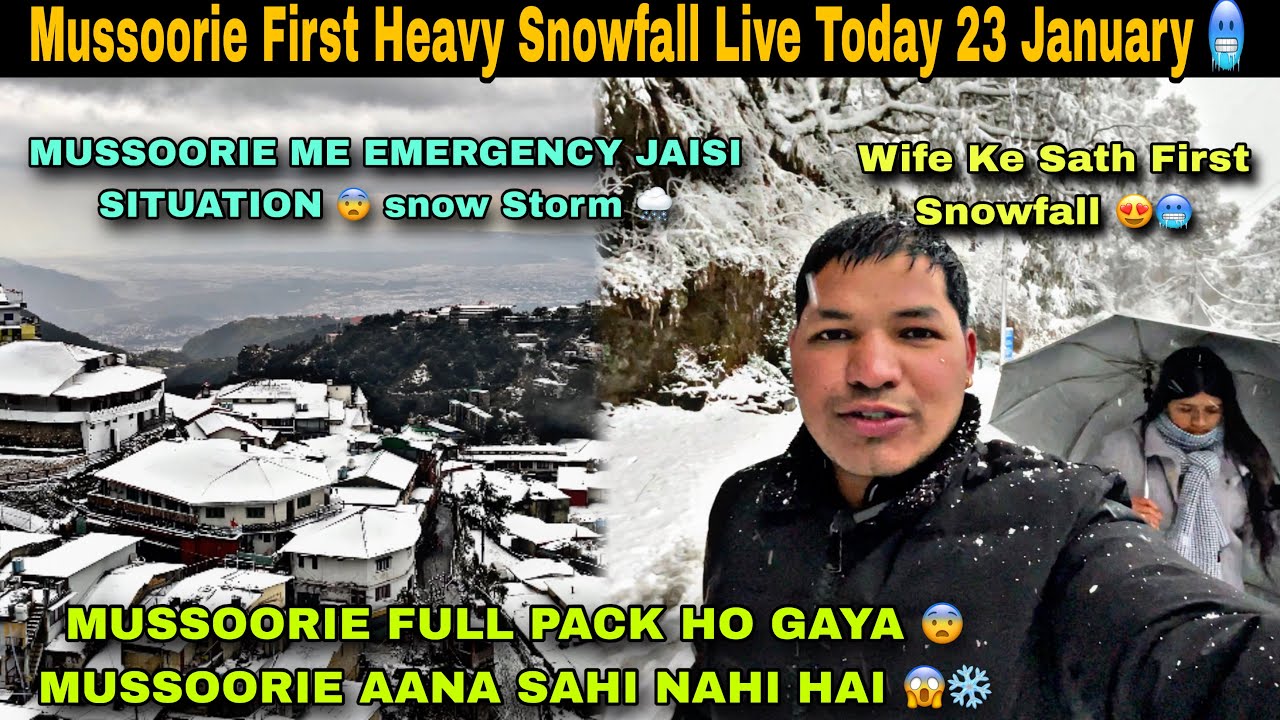 Mussoorie Today Heavy Snowfall ❄️ | 23 January First Snowfall | Wife Ke Sath Romantic Vlog