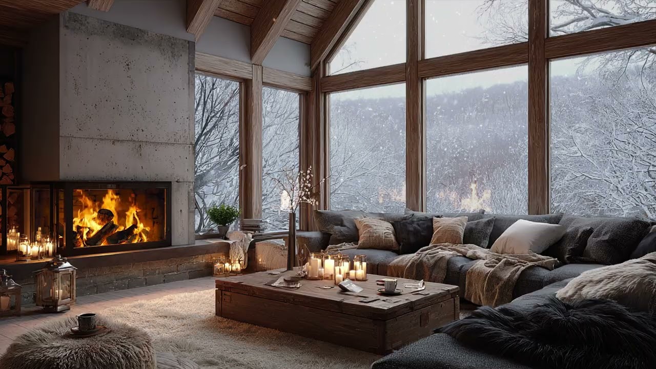 Snowy night ambience wraps the room ❄️ where warmth and silence slowly meet inside now