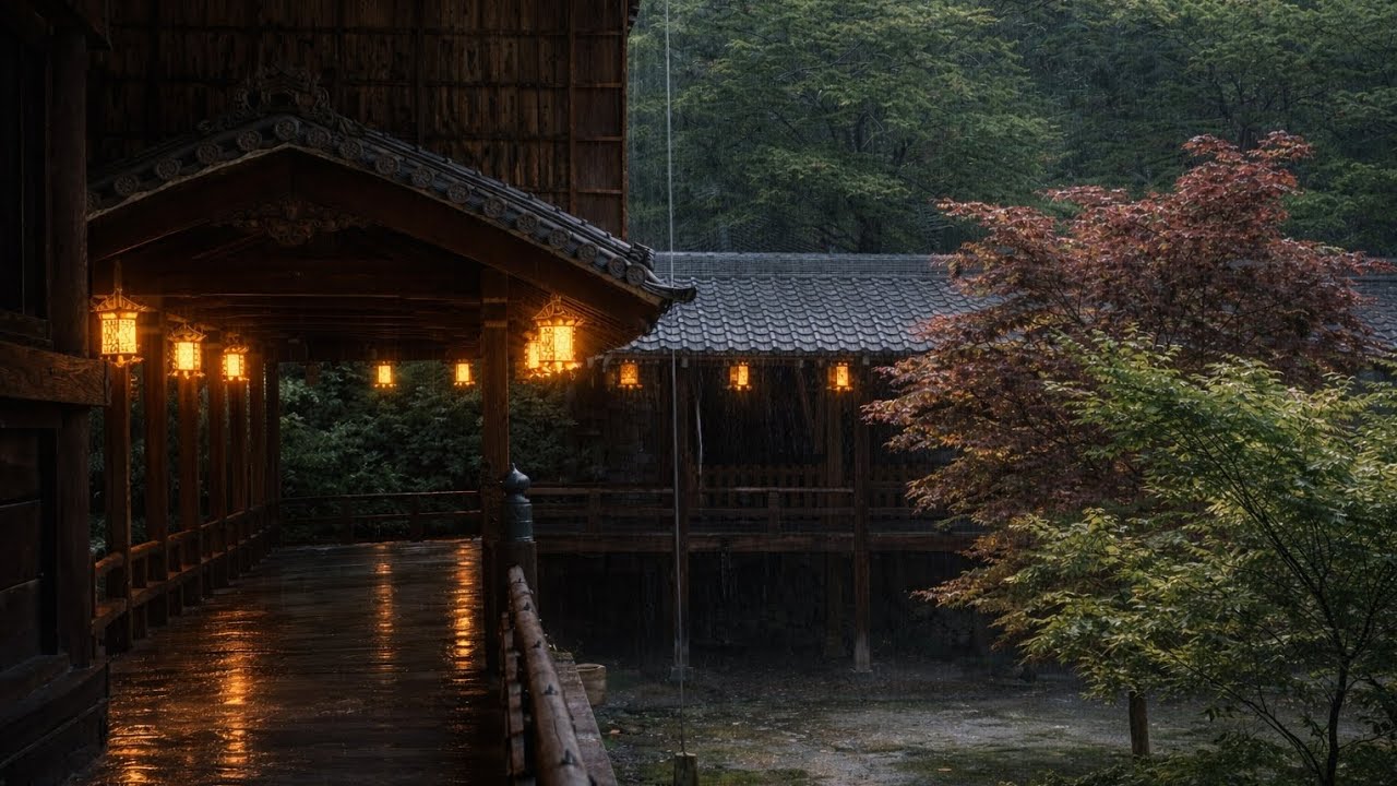 Rainy Japanese Temple Garden | Japanese Rain Ambience for Sleep & Study