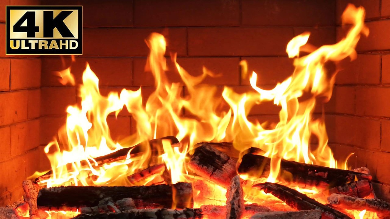 🔥 4K UHD Relaxing fireplace crackling sounds. Cozy cabin fireplace sounds and falling snow