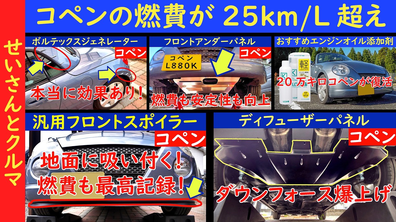 コペンの燃費が37%も向上して25.7km/Lを達成！安定性も向上する、おすすめ空力チューンと燃費改善アイテムを紹介するよ