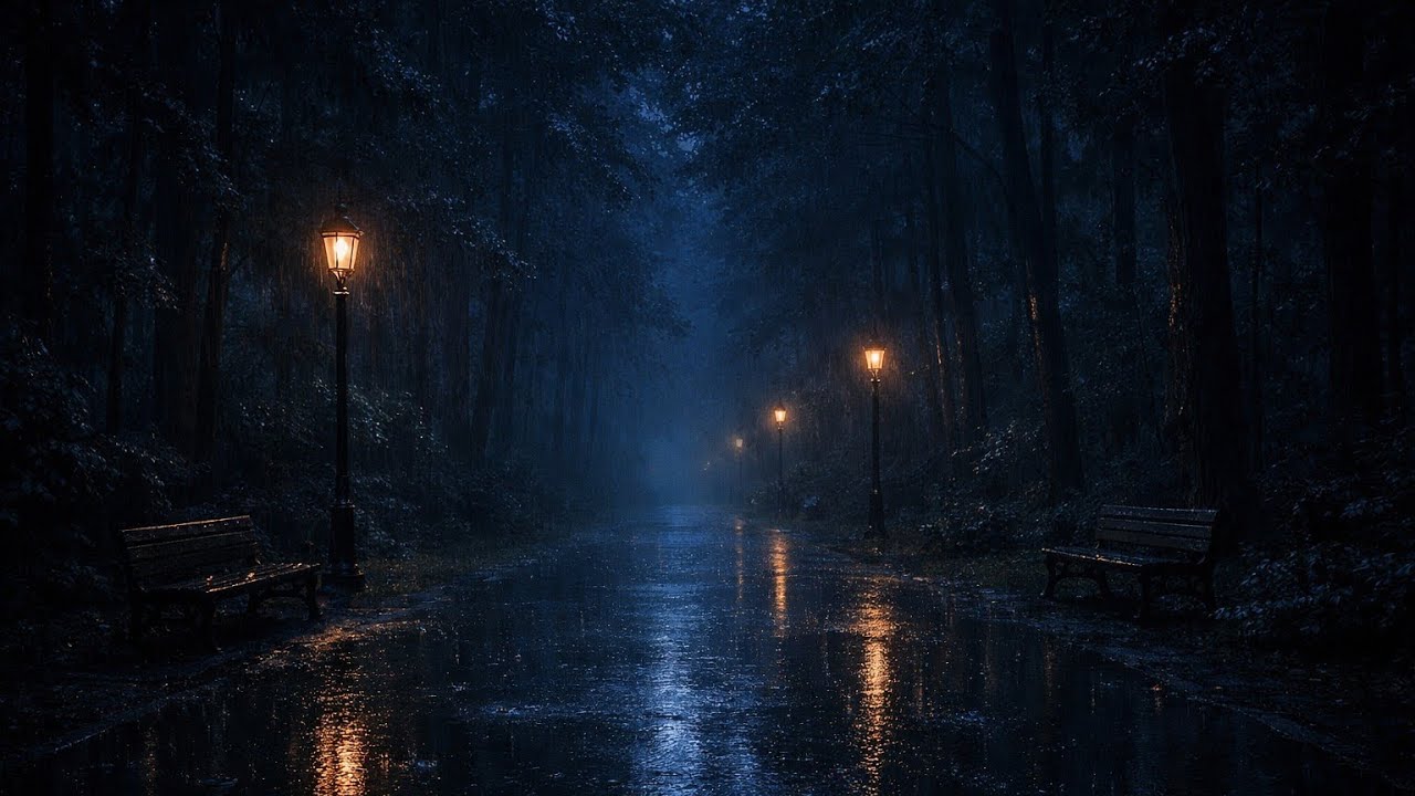 Rain in the Quiet Park 🌧️ Deep Sleep Rain Sounds | Relaxing Night Ambience (3 Hours)