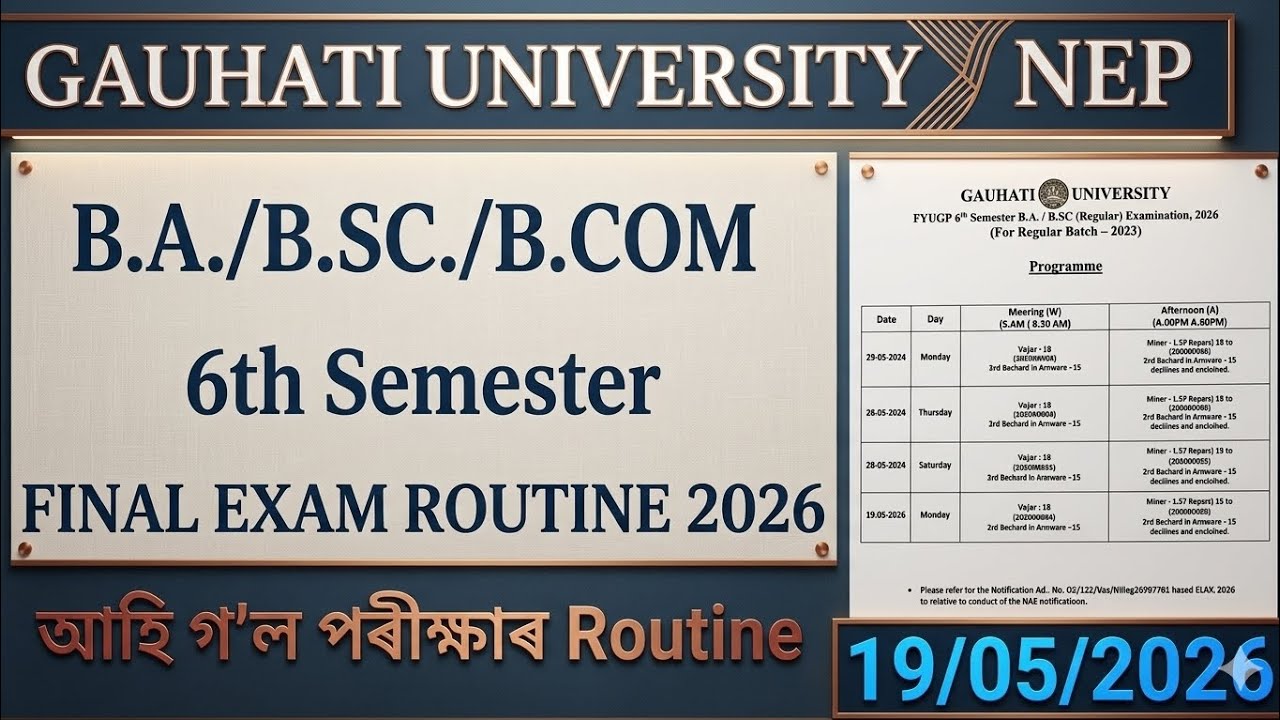 Gauhati University NEP FYUGP 6th Semester Final Exam Routine 2026 | B.A/B.Sc/B.Com