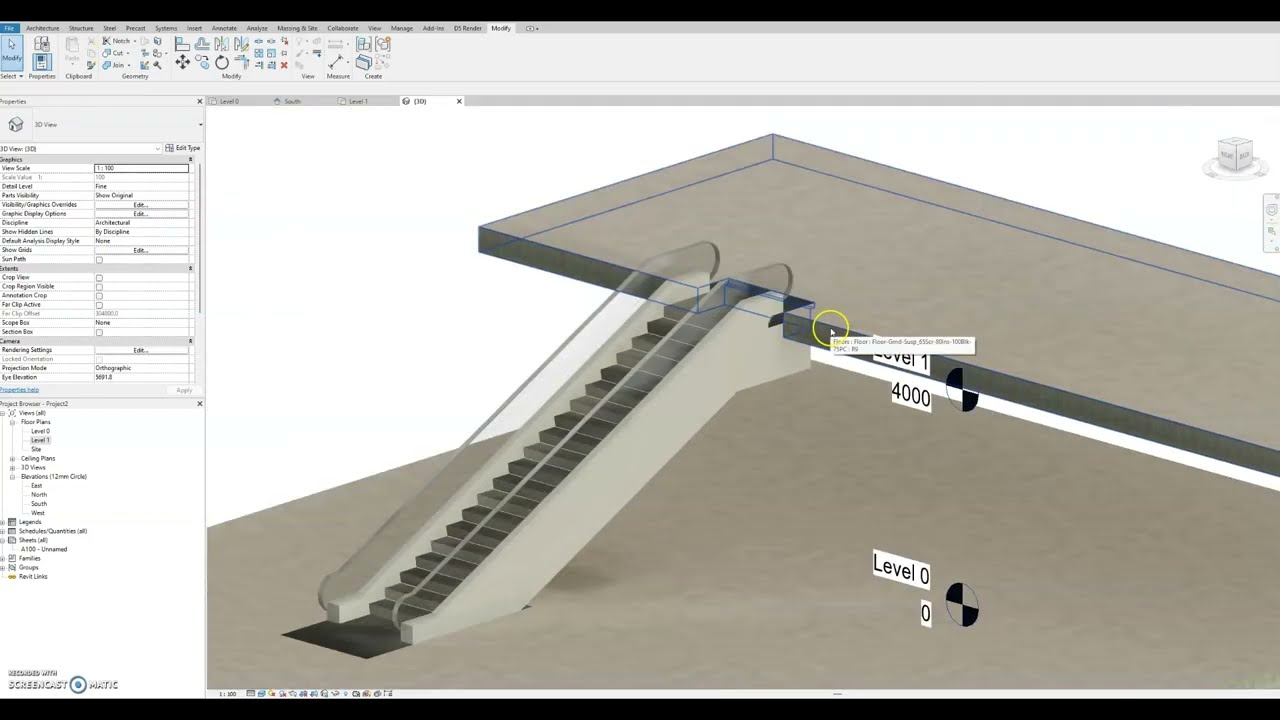 Parametric Two Level Based Escalator Revit Family