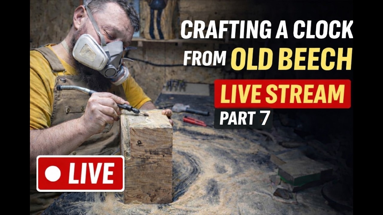 woodworking live, carving clock from old beech, chill music 🎵🎶