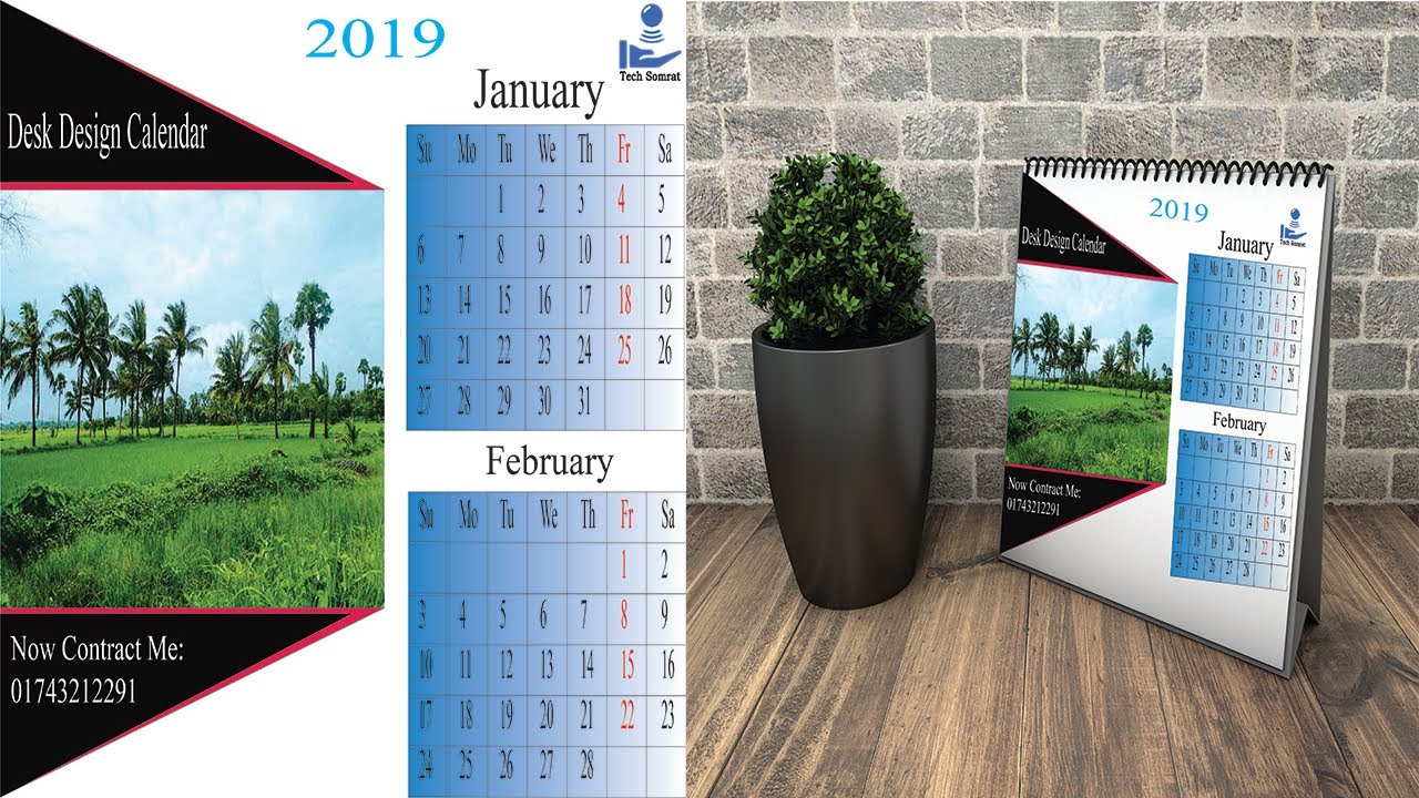 Calendar Design 2019 | How to Create a Desk Calendar in Photoshop Tutorial |#Tech-Somrat