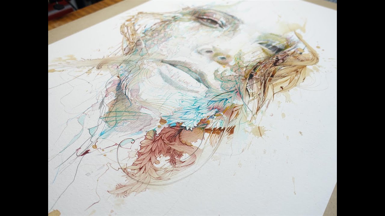 Timelapse Portrait Painting with Ink and Tea by Carne Griffiths - Music by Fragile State