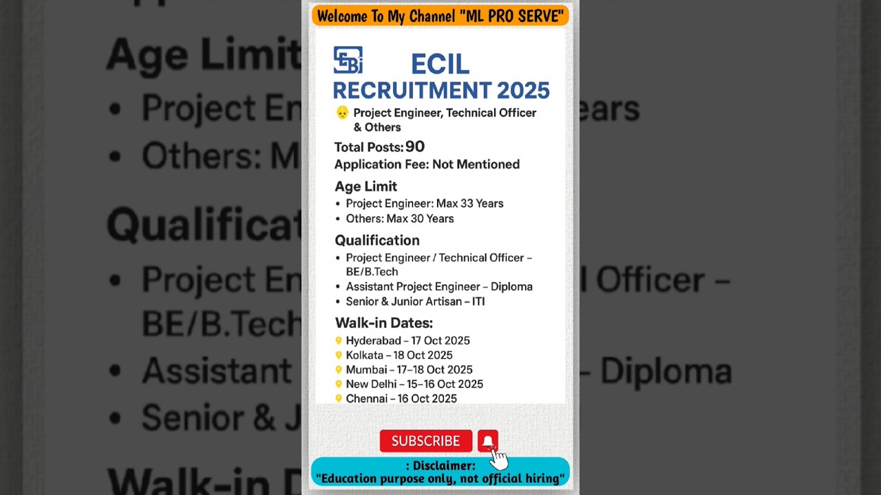 ECIL Recruitment 2025 🔥 | 90 Vacancies | BE/B.Tech, Diploma, ITI Jobs  #ssc #governmentjobs #ecil