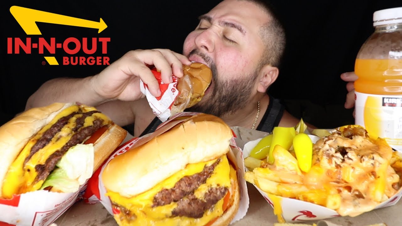 IN-N-OUT 3x3 BURGERS ANIMAL STYLE FEAST MUKBANG EATING SHOW