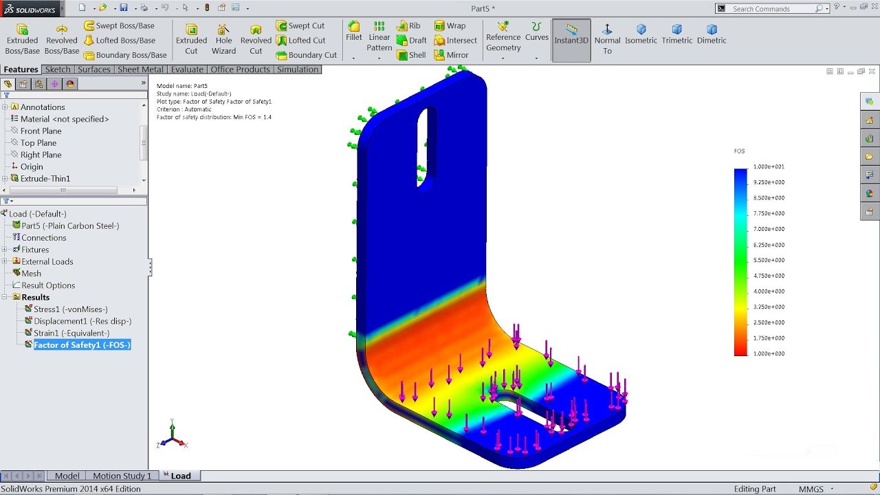 Solidworks Simulation | Setup and Study of load in Solidworks Simulation