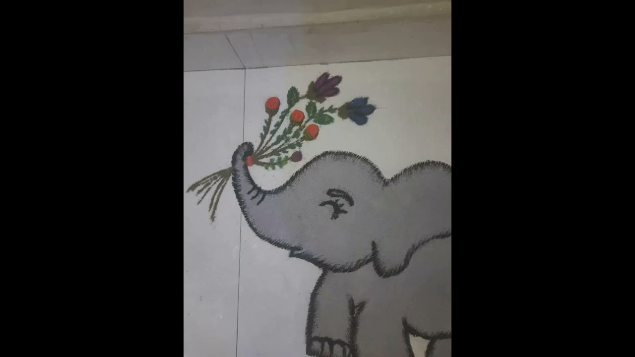 How to make a simple rangoli desgin#rangoli# elephant rangoli #