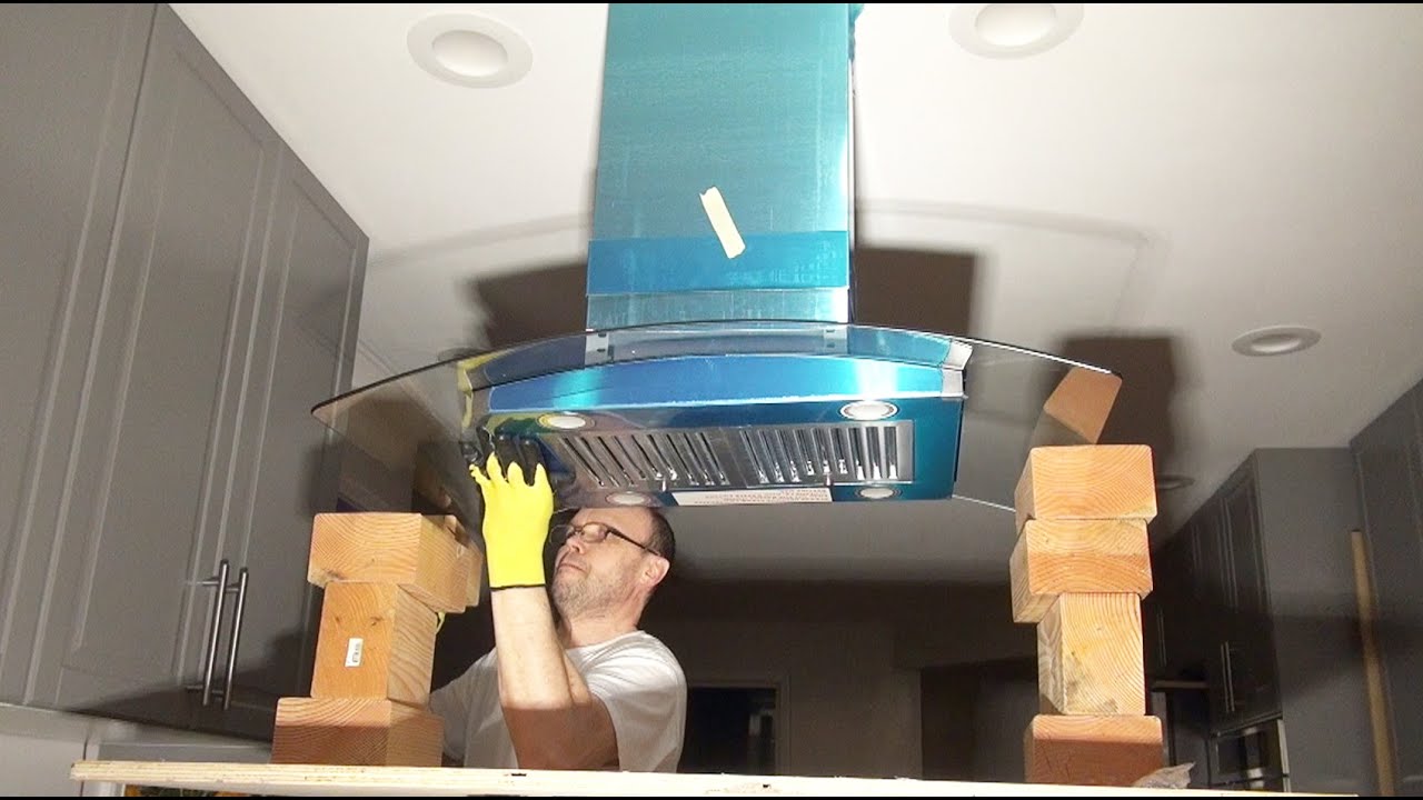 Island Range Hood Installation.  Video 3. Вытяжка над плитой в потолке