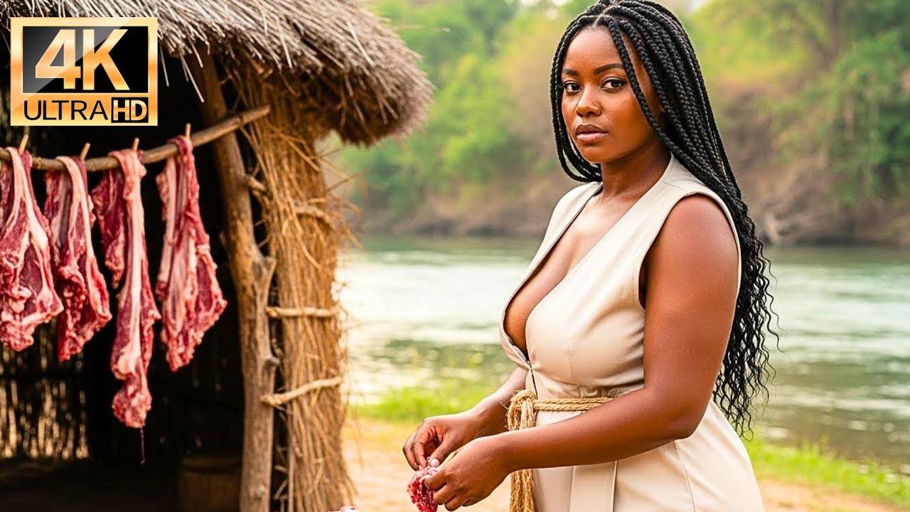 Giant woman surviving alone in the Amazon jungle — living on hunted food and seasoning the meat.