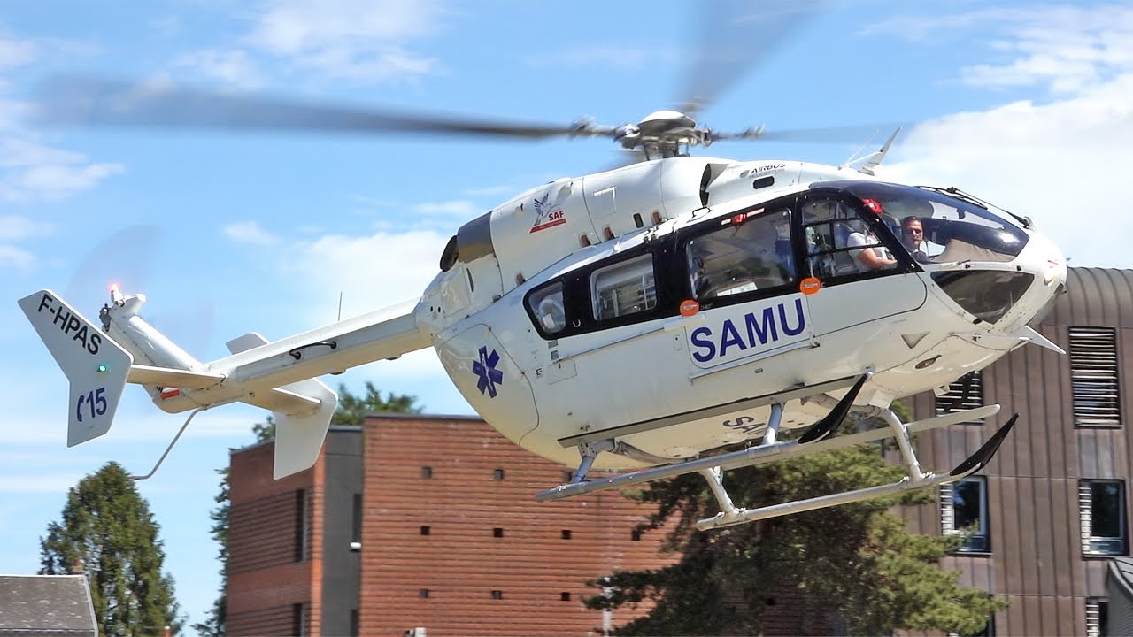 NEW Airbus Helicopters EC145 C2 F-HPAS landing at Arras hospital | Medical mission