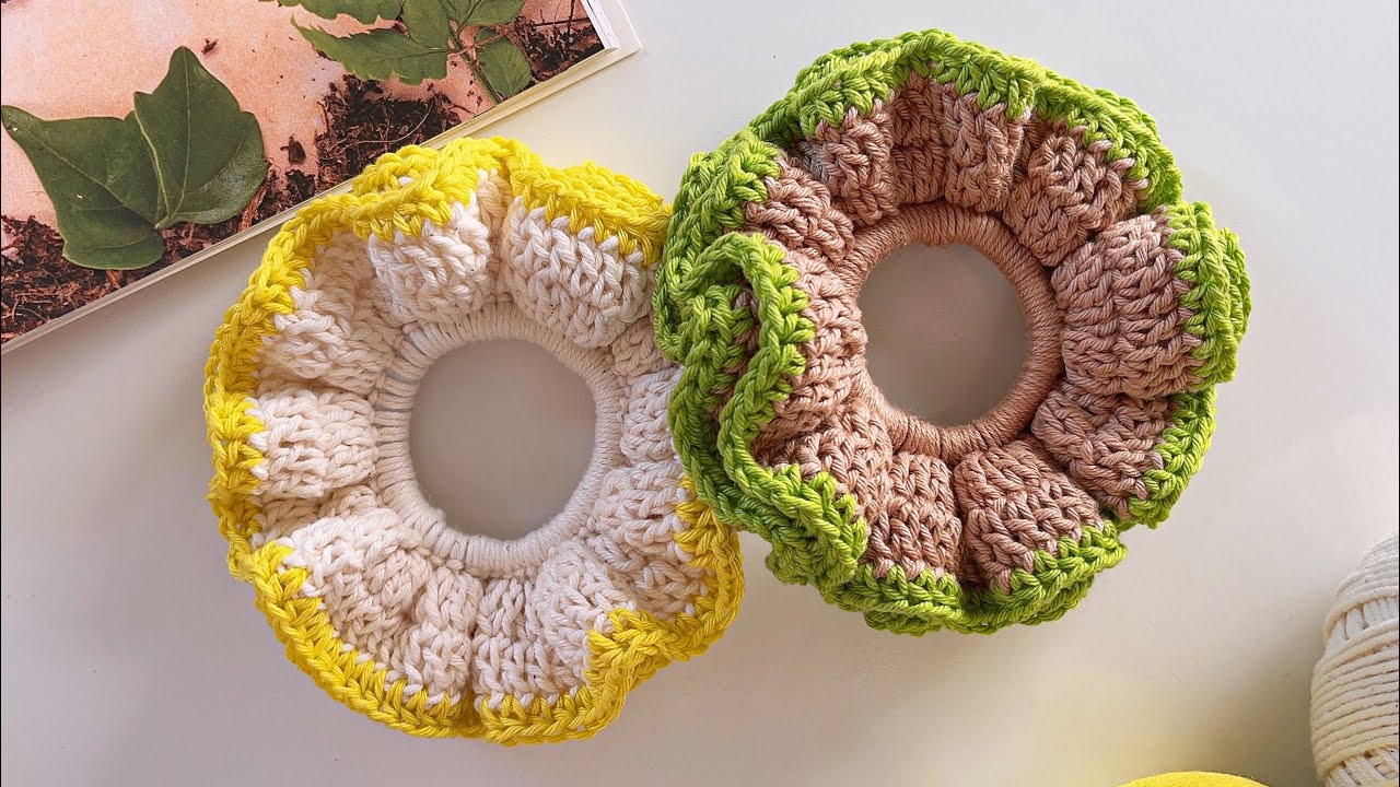 Scrunchie de croch&ecirc;! Como fazer xuxinha de croch&ecirc;. El&aacute;stico de cabelo feita de croch&ecirc;.