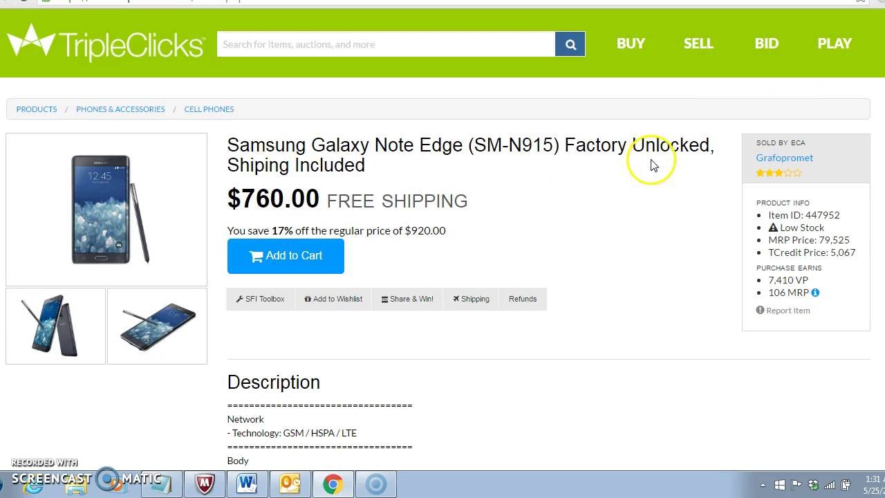 Samsung Galaxy Note Edge SM N915 Factory Unlocked, For Sale