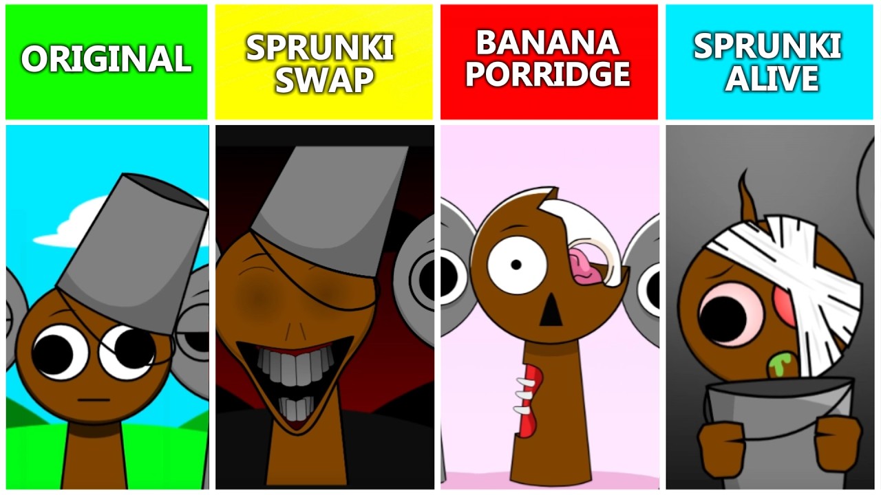 Sprunki Original vs Swap vs Banana Porridge vs Alive 4 #sprunki.,