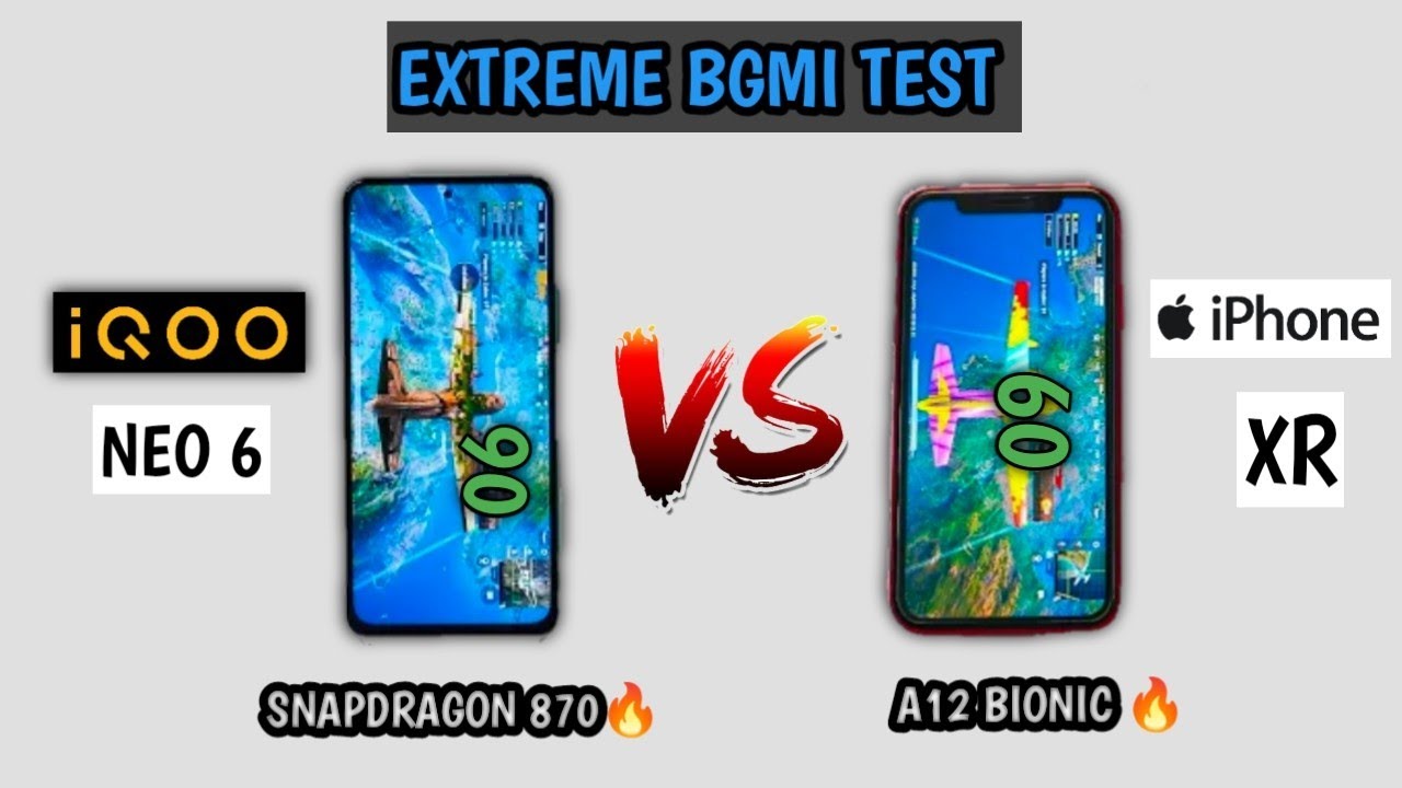 IQOO NEO 6 VS IPHONE XR BGMI TEST WITH FPS METER | SNAPDRAGON 870 VS A12 BIONIC 🔥