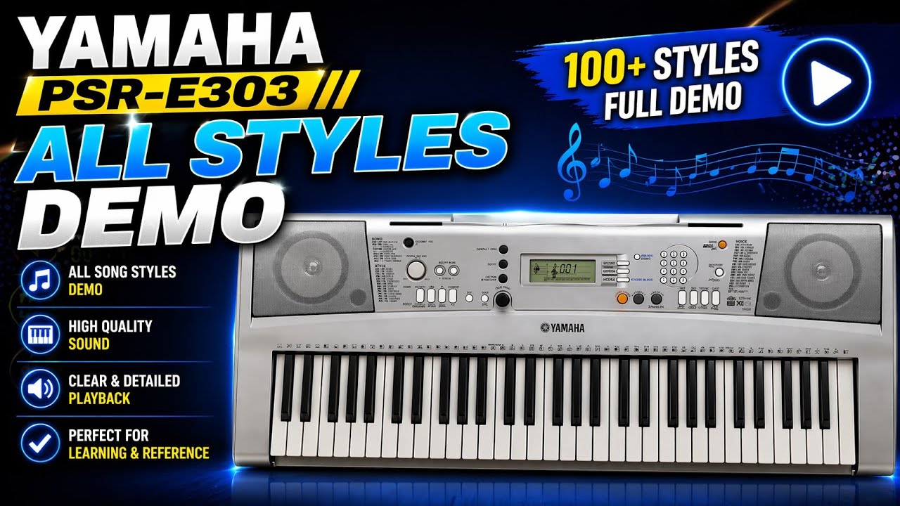 Yamaha PSR E303 All styles demo || Yamaha psr e303
