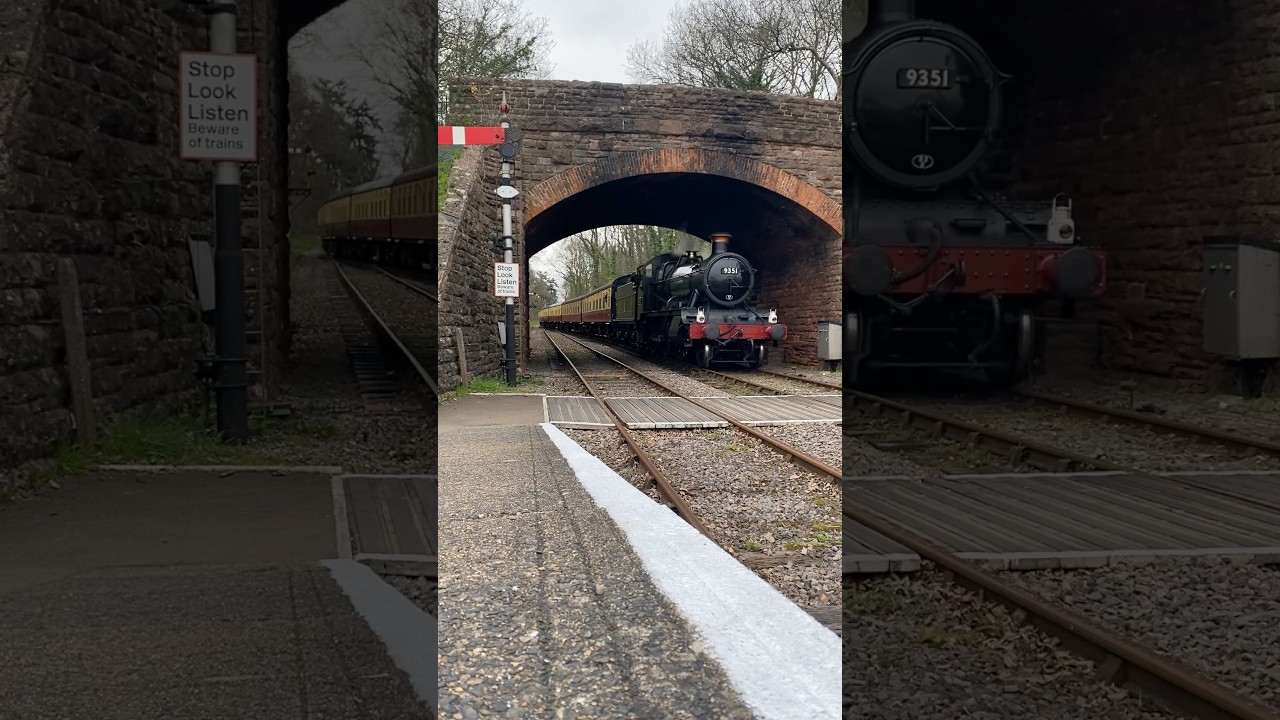Mogul 9351 comes around the final bend and into Bishops Lydeard station.