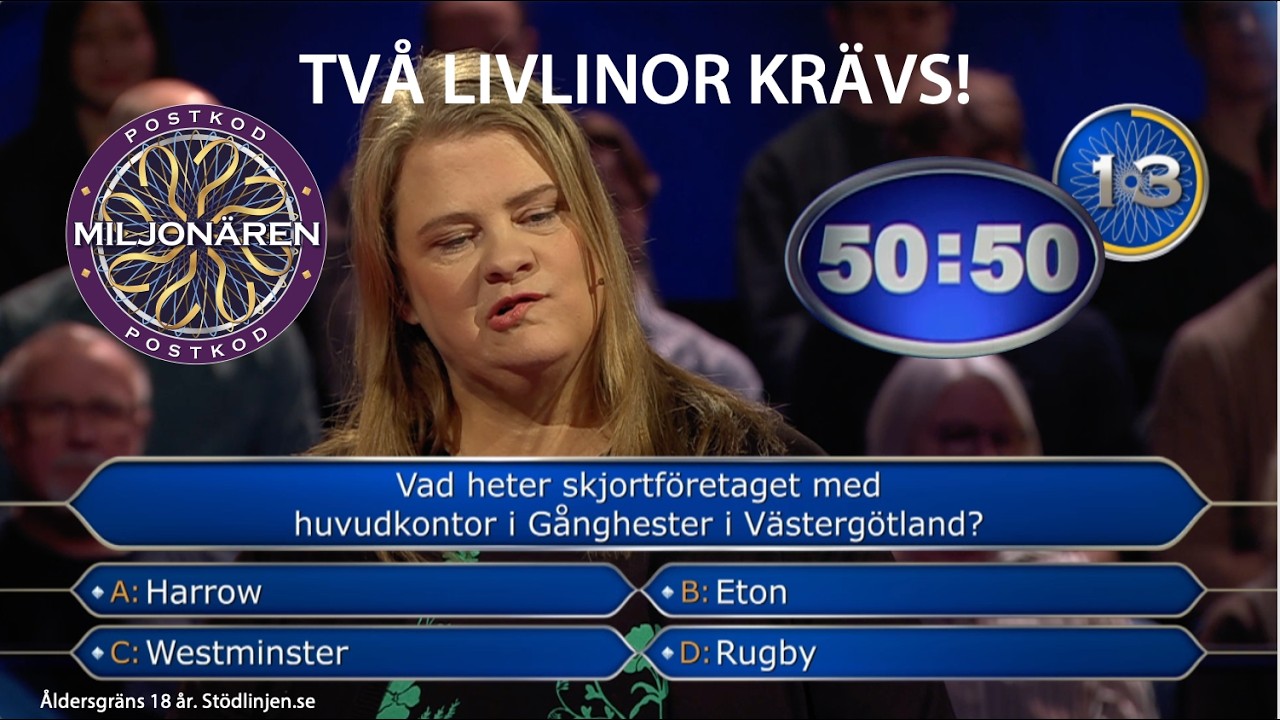 Total nervkollaps i Postkodmiljonären – Cecilia bränner TVÅ livlinor för fråga värd 50 000 kronor