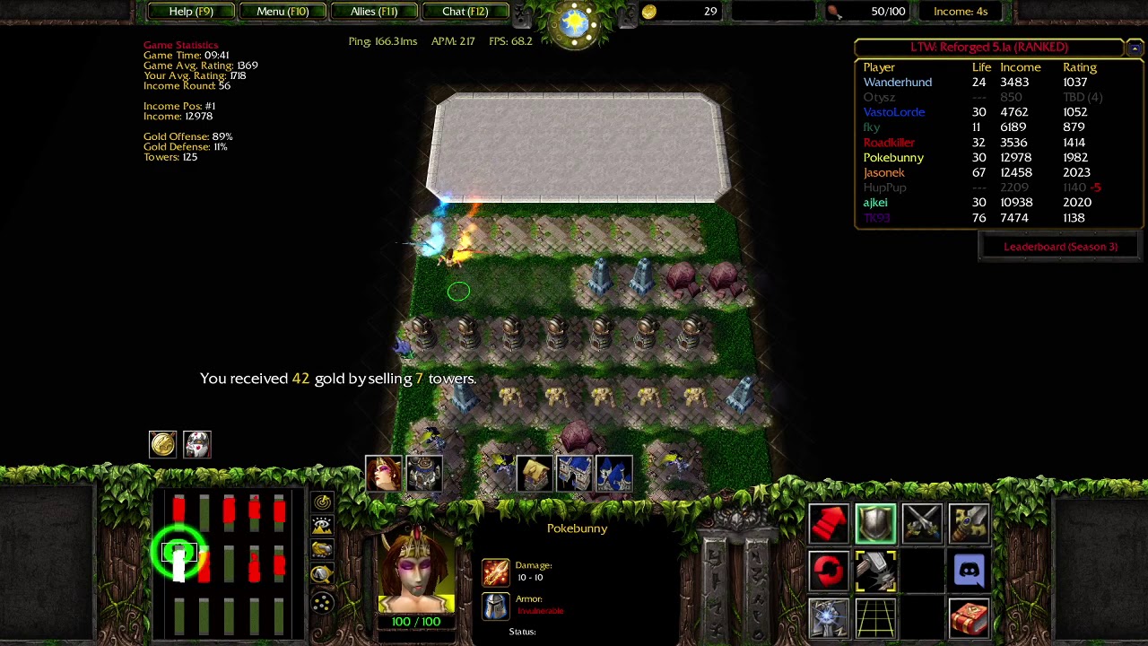 Warcraft 3 Line Tower Wars 5.1 - 3 player endgame, former rank 1