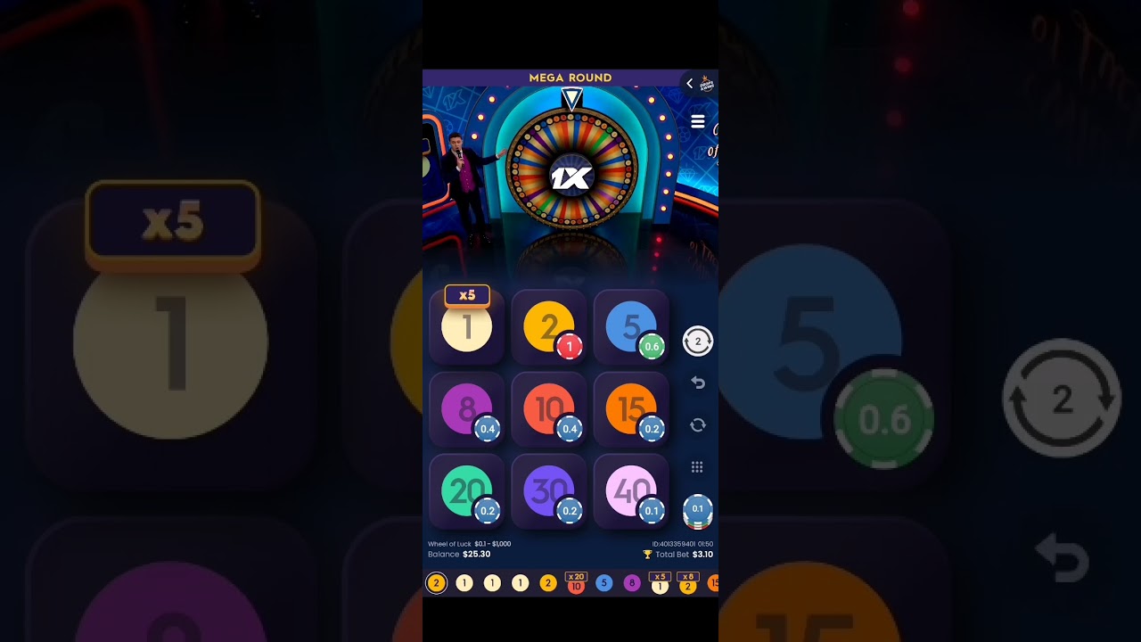 Wheel of luck 1x bet Casino game play and mega win