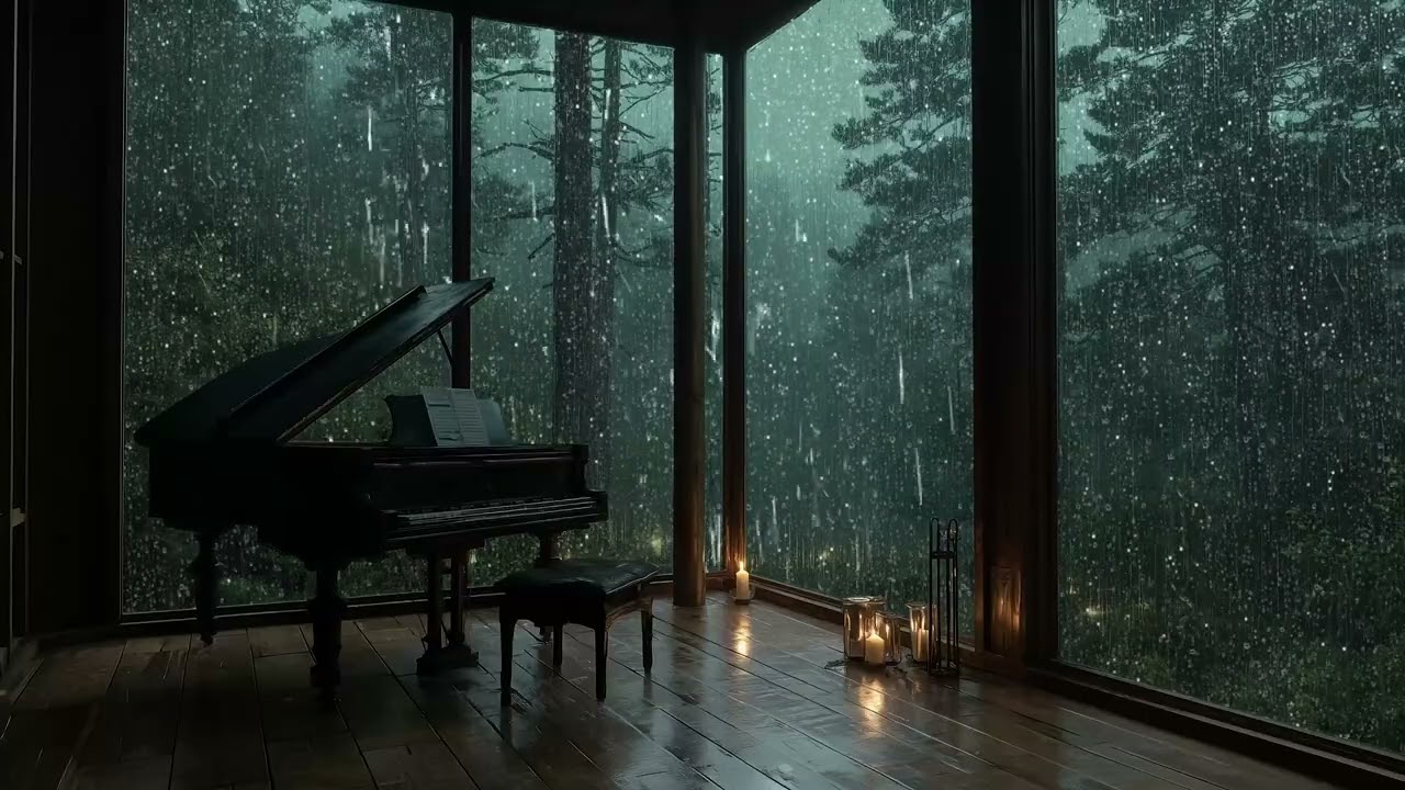 Relaxing Sleep Music with Soft Rain and Gentle Piano - Healing Bedroom for Stress Relief and Calm