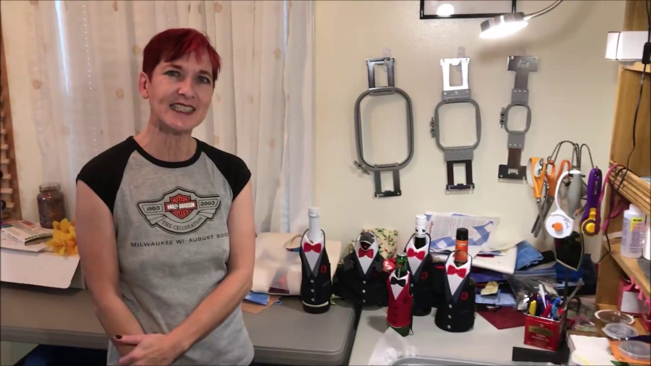 Wine Bottle Tuxedo Apron In the Hoop Embroidery Design