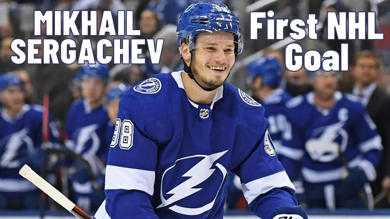 Mikhail Sergachev #98 (Tampa Bay Lightning) first NHL goal Oct 19, 2017