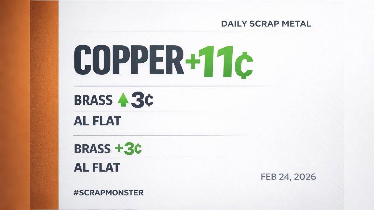 Daily Scrap Metal Market Briefing | Copper +11&cent; Brass +3&cent; | Feb 24, 2026
