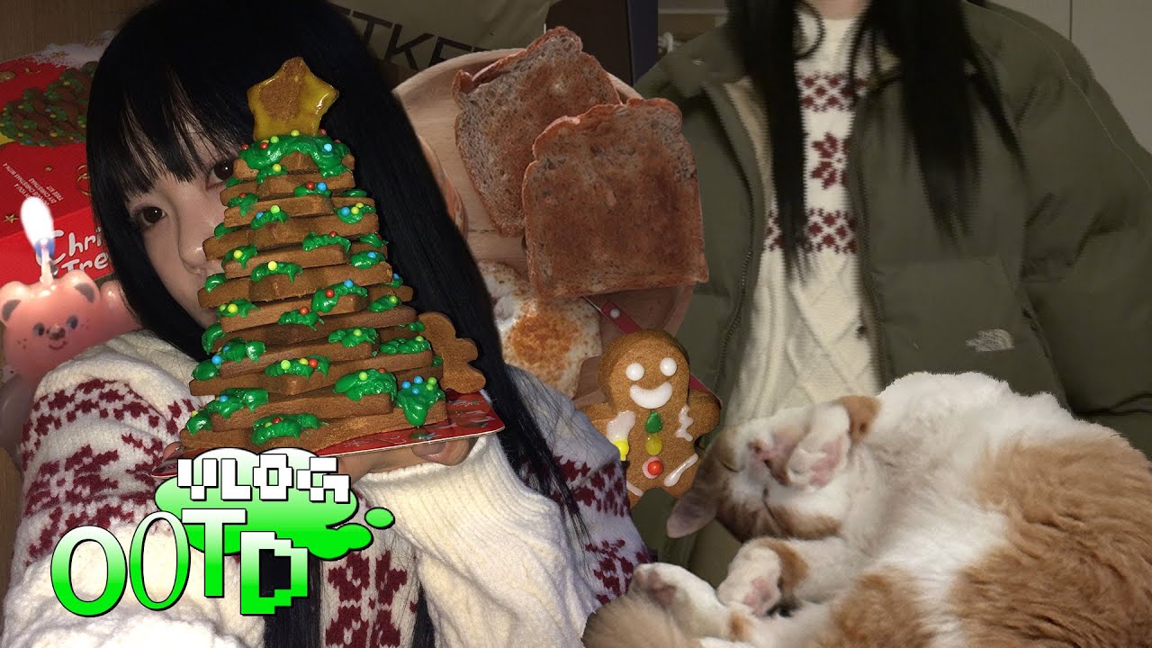 ootd vlog🎄 할 일은 많지만 크리스마스는 즐기고 싶어 • • • 바쁘다 바빠 집콕 크리스마스 ( 트리쿠키 만들기 • 언박싱 • 고양이 • 동거커플 )