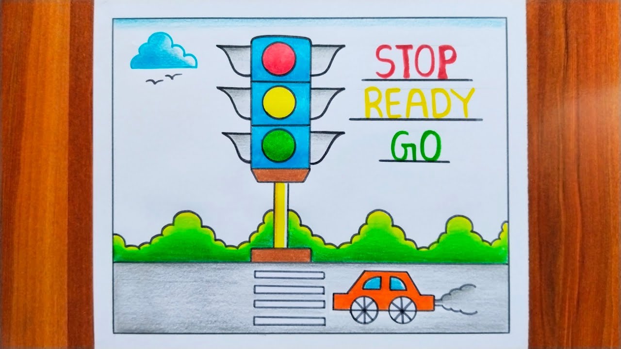 How To Draw Traffic Light Easy Step By Step / Traffic Rules Drawing / Traffic Signal Drawing Easy