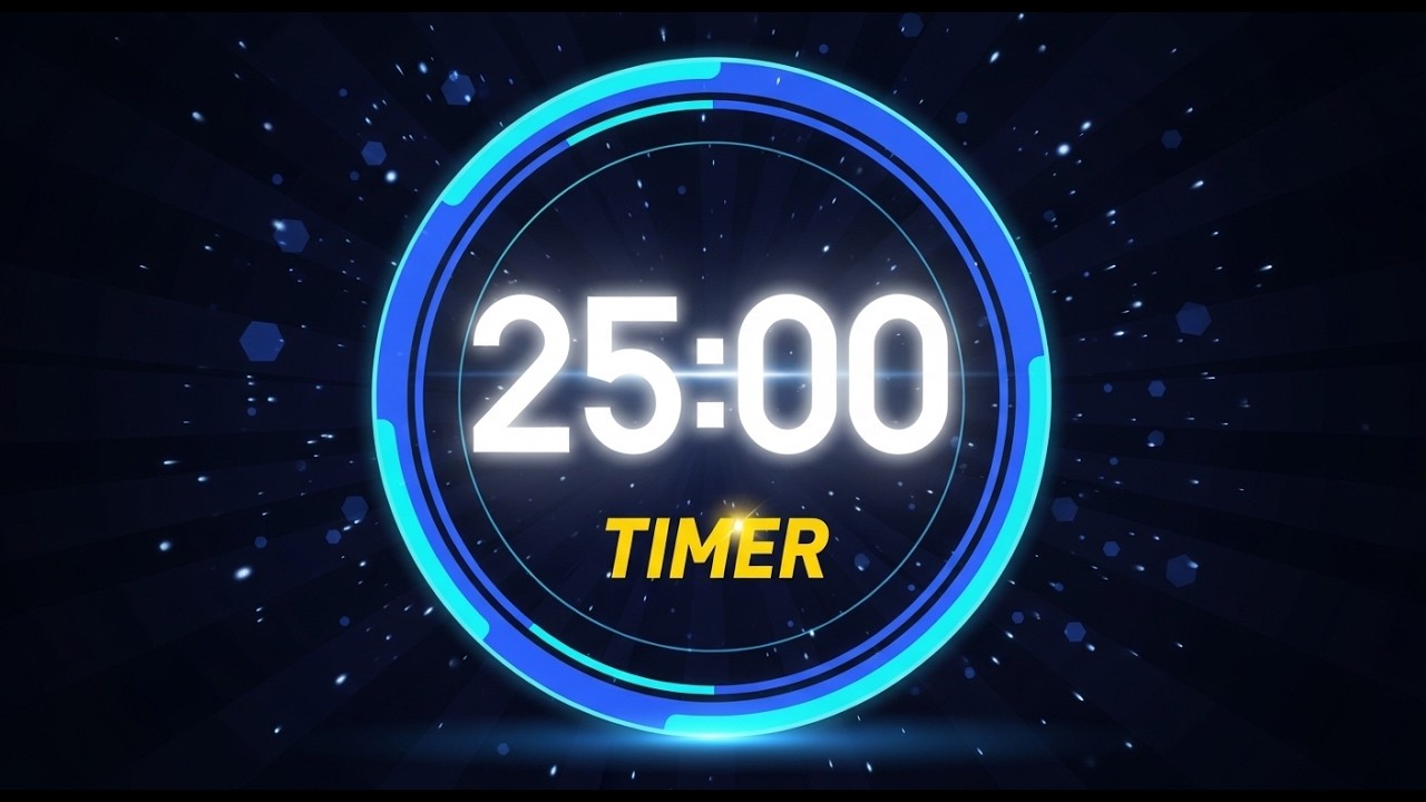 25 Minute Black Screen Countdown Timer ⏱️ | Pomodoro Focus Timer | No Distractions