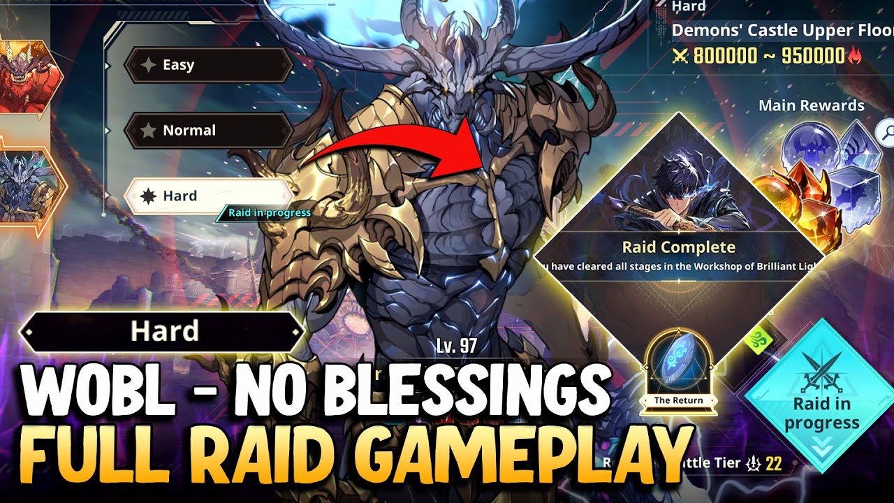 [Hard] WOBL Baran Full Raid - No Blessings | 75F, 80F, Spire & 100F | Solo Leveling: ARISE