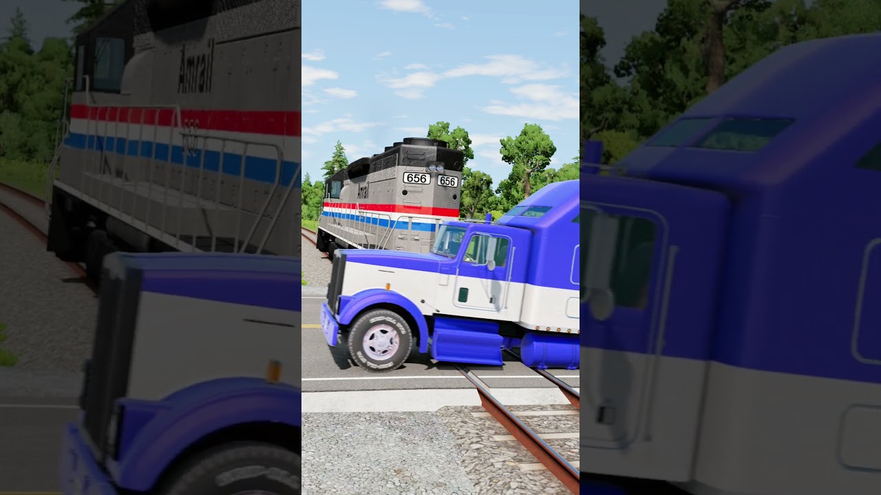 Cars, bus and trucks vs railway track  #shortvideo#beamngdrive #simulation #india #truck #speedbump