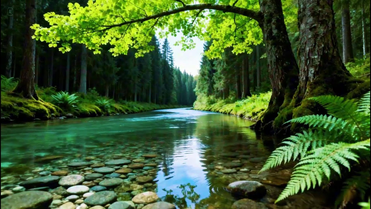 Serene Forest Ambience Sounds | Relaxing River Flowing Sounds | Morning Birds Chirping Ambience