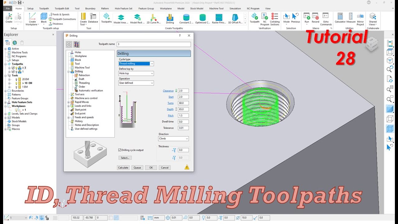 autodesk PowerMill How to Create the Internal Threading tool path Autodesk powermill 2021