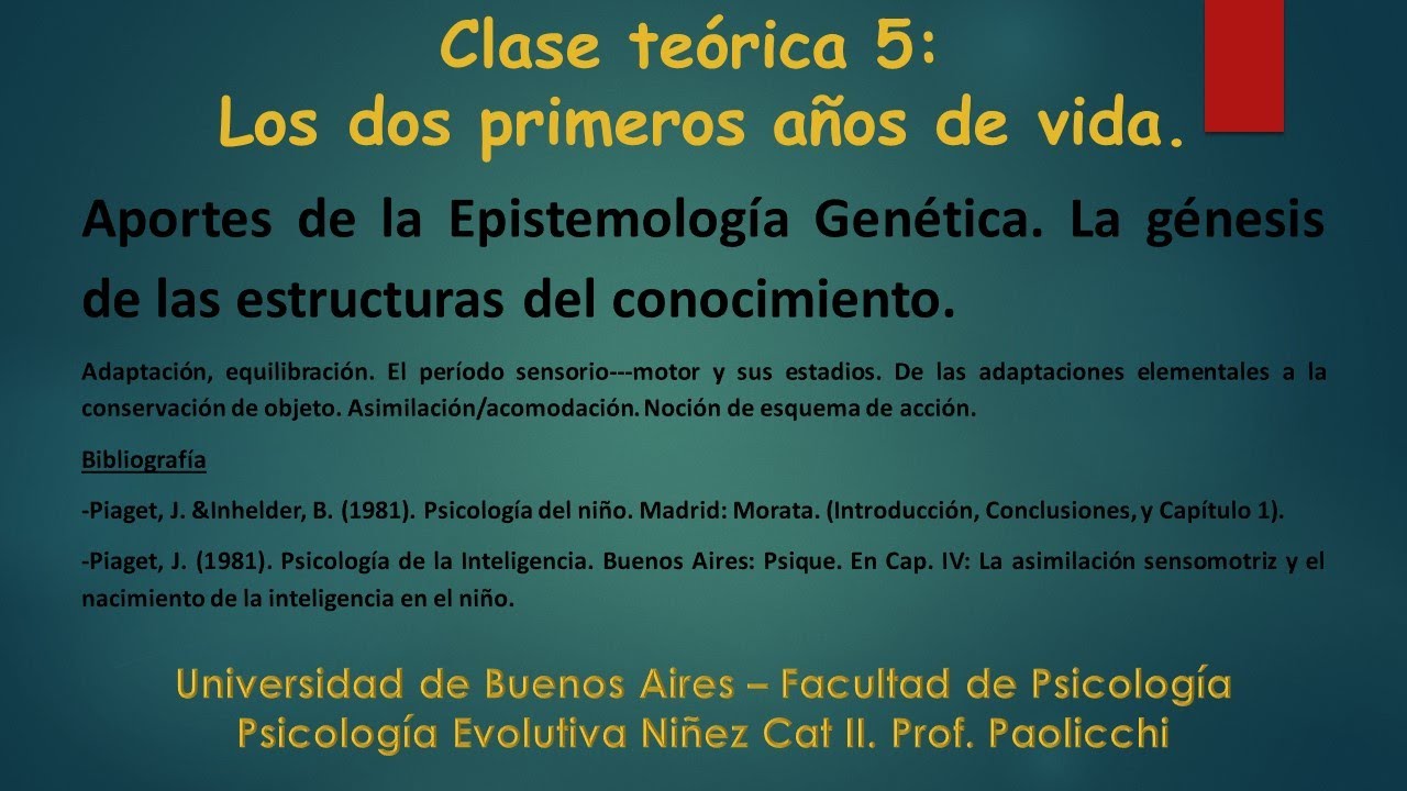 Clase teórica 5: Los dos primeros años de vida. Aportes de Jean Piaget. Prof. Paolicchi