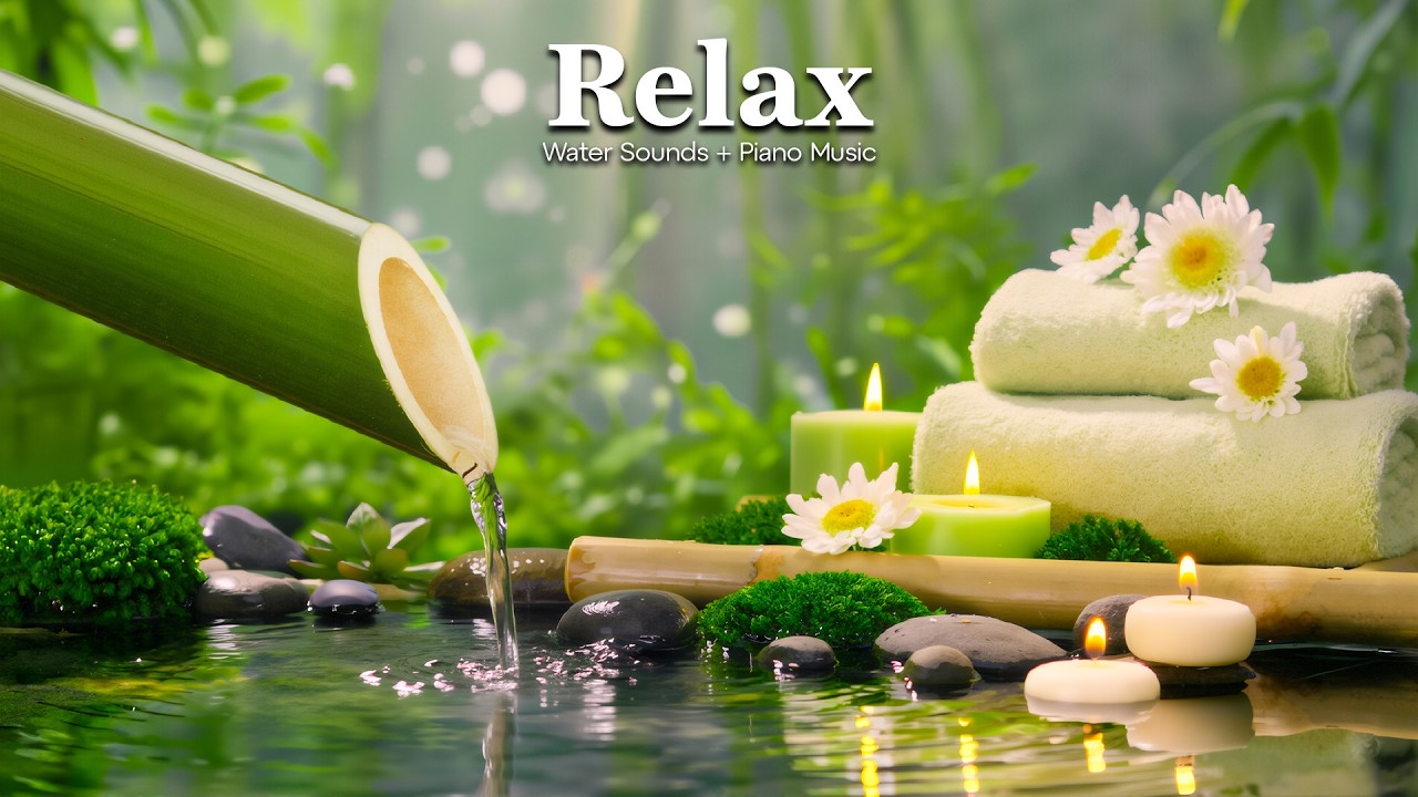Soothing Spa Piano Music 🌿 Relaxing Sleep Music 😴 & Meditation, Bamboo Water & Nature Sounds
