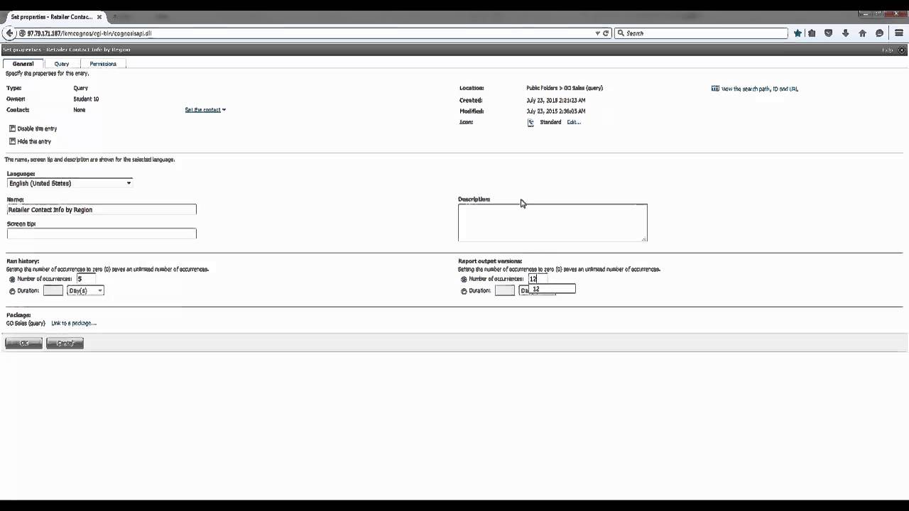 IBM Cognos Query Studio Training - Properties & Run History Demo 4-2 || Cresco International