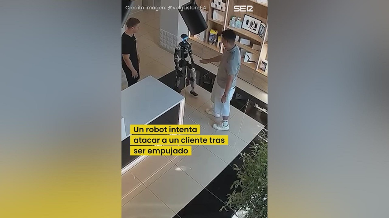 HUMANOID ROBOT FIGHTS BACK and THROWS FLYING KICKS at CUSTOMER in RUSSIAN STORE