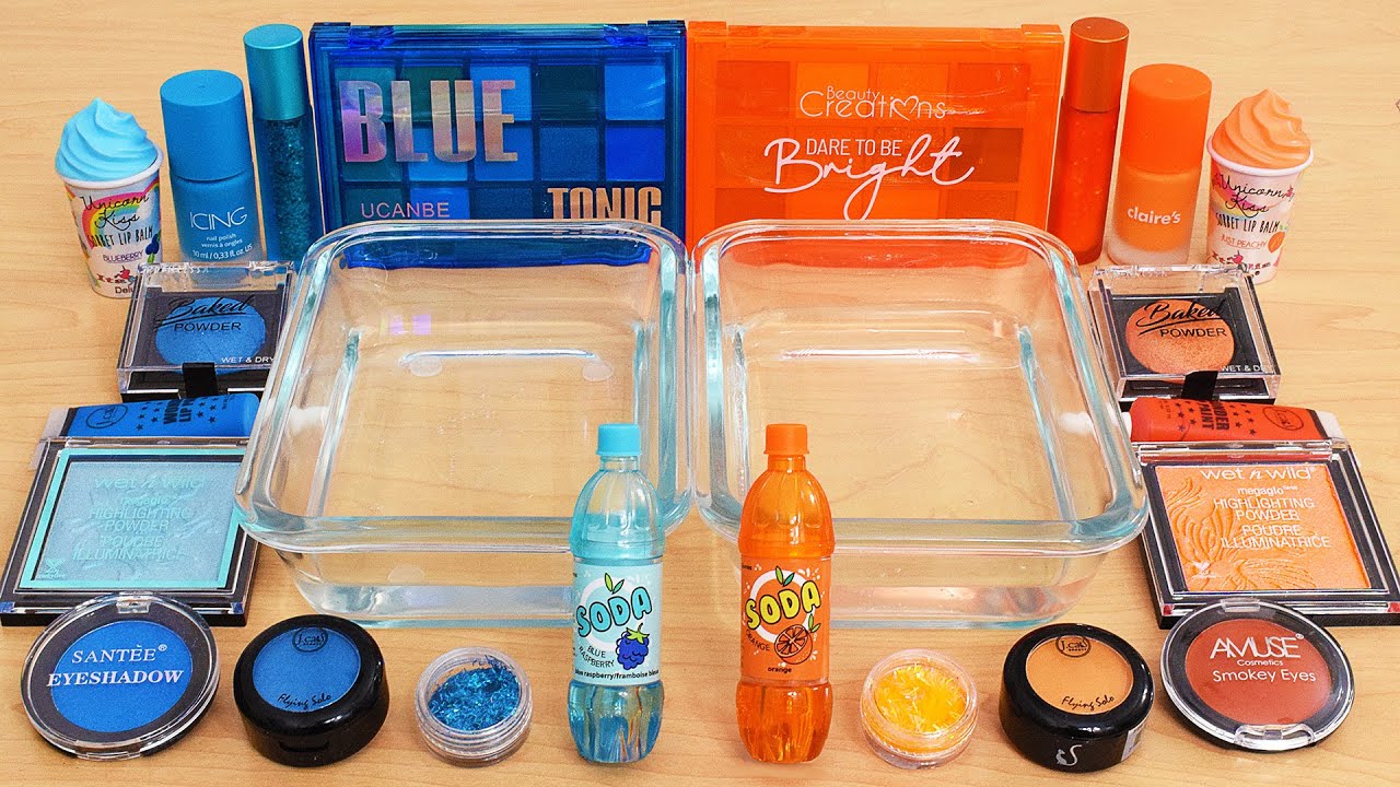 Blue vs Orange - Mixing Makeup Eyeshadow Into Slime ASMR