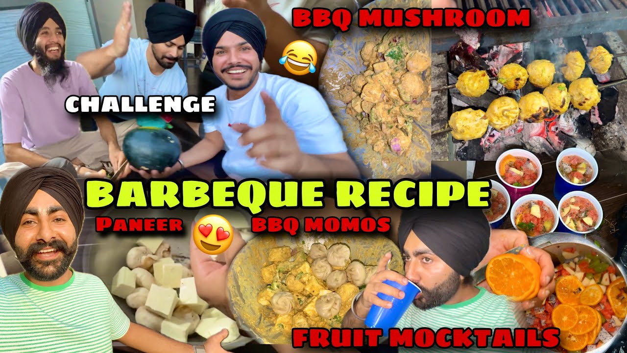 Barbeque Party w/ Friends 😍 Mixed Fruit Mocktails 😱 BBQ Momos * Mushroom* 🥵 Barbecue Recipe at Home🔥