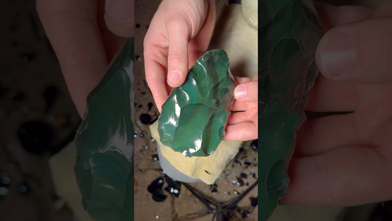Making a Green Rainbow Obsidian Spearhead! #knife #obsidian #bushcraft #outdoorskills #survival