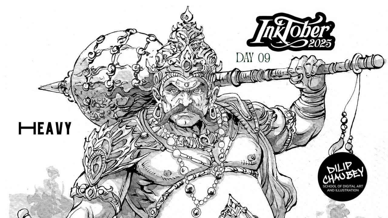 Inktober 2025 | День 9, Тяжёлый | Школа искусств Дилипа Чауби