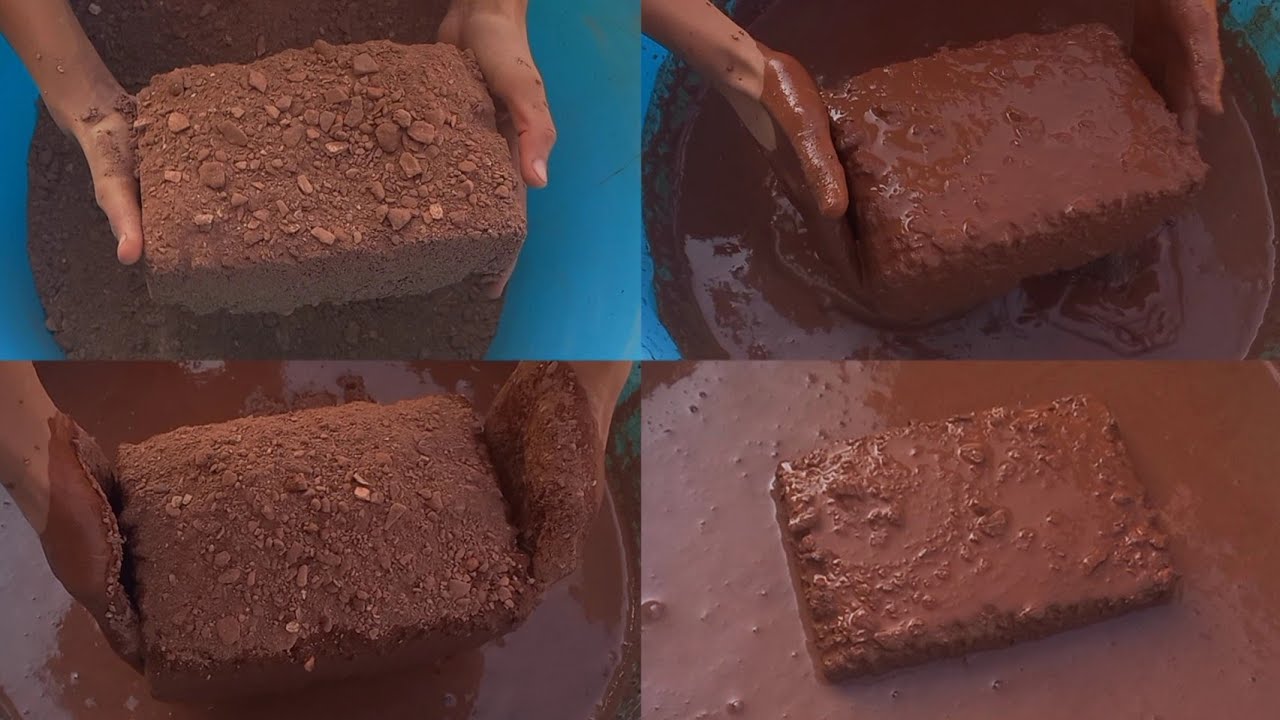 ASMR●Gritty Rich Reddirt Slabs dry and water crumbling dipping extremely Satisfying😌 @asmrhub8270