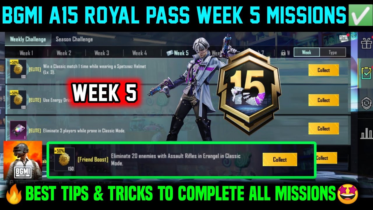 A15 RP WEEK 5 MISSION / BGMI WEEK 5 MISSIONS EXPLAINED / A15 ROYAL PASS WEEK 5 MISSION C9S25 WEEK 5