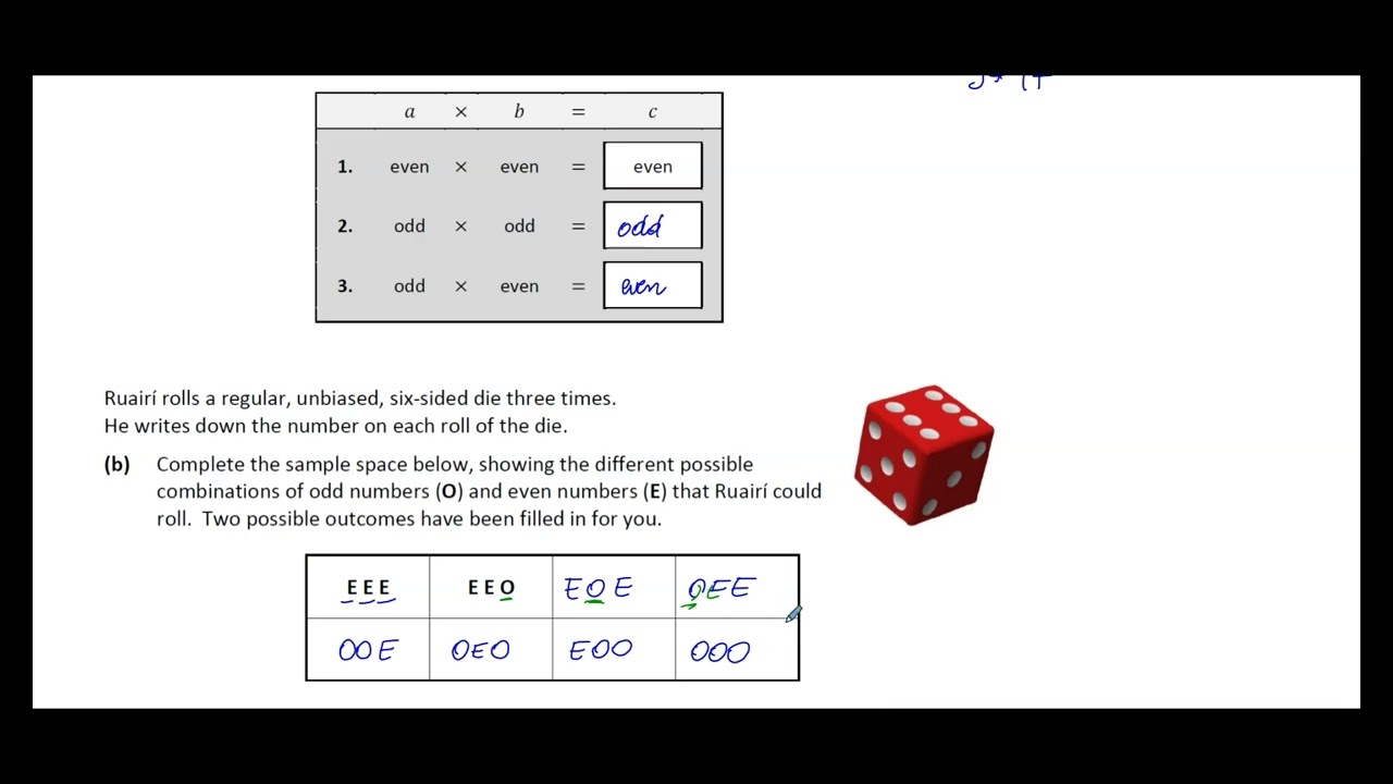 Junior Cycle Maths Higher Level 2023 - Paper 1 Question 5 - Probability and Odd/Even Numbers