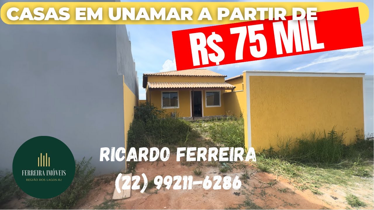Vendo casa em Unamar a partir de R$ 75 mil 1 quarto e R$ 90 mil sinal 2 quartos a 3km da praia